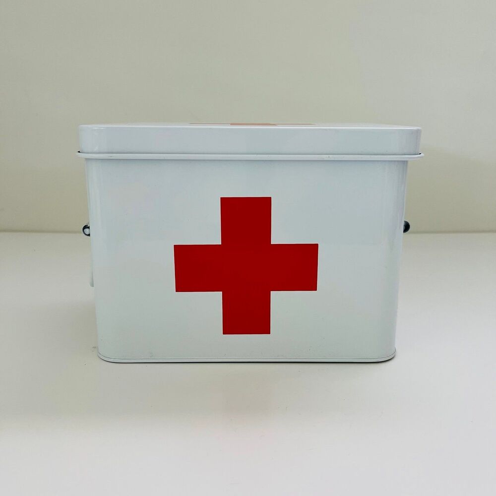 ROBELY White Red Cross Metal First Aid Emergency Supplies Storage Box